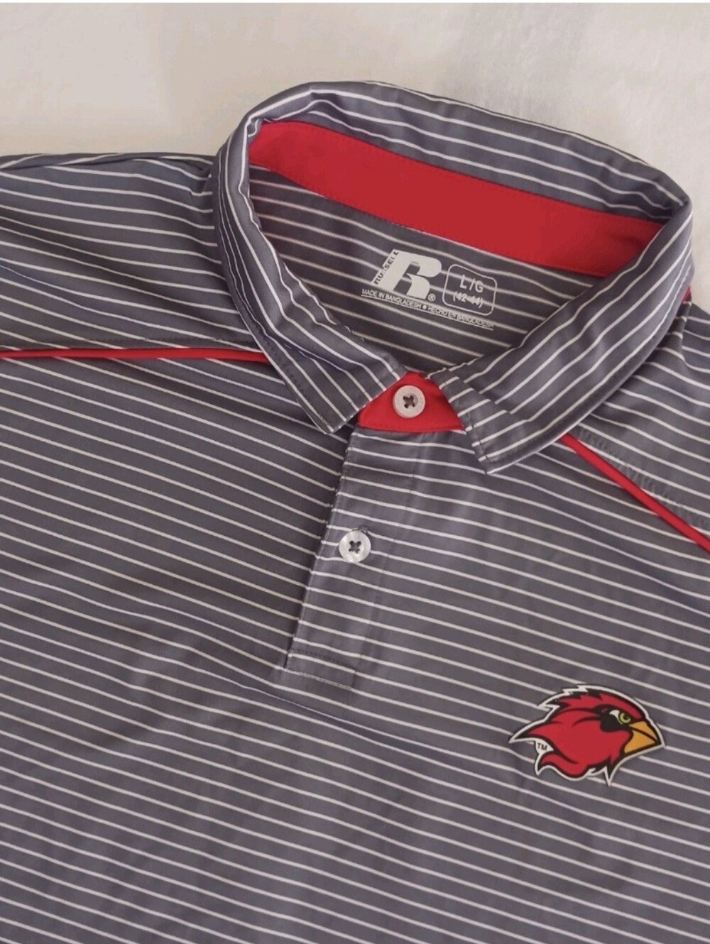 Men's Russell Gray & White Striped Cardinals Collared Polo Shirt. Large 42-44